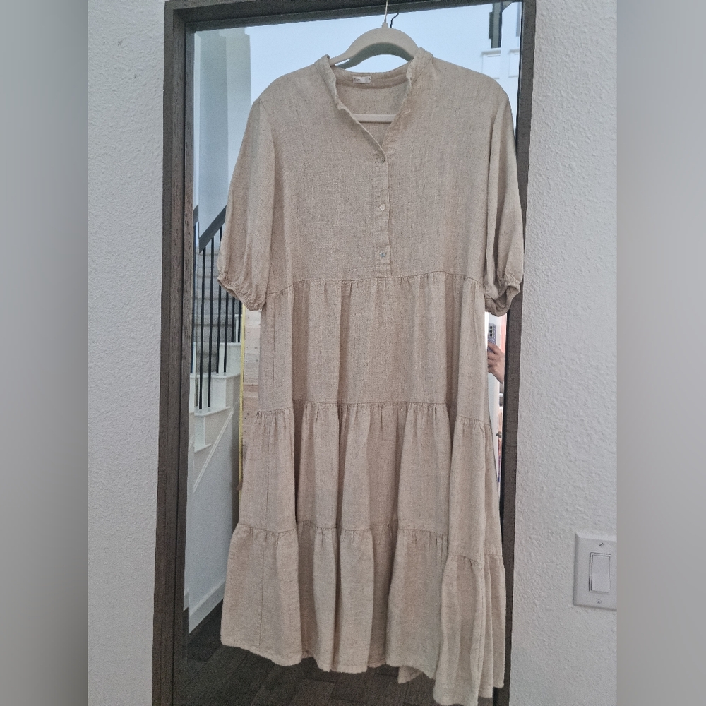 Elegant Beige Tiered Dress